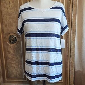 Joie Striped Short-Sleeve Tee in Navy & Light Blue Linen NWT Size XS